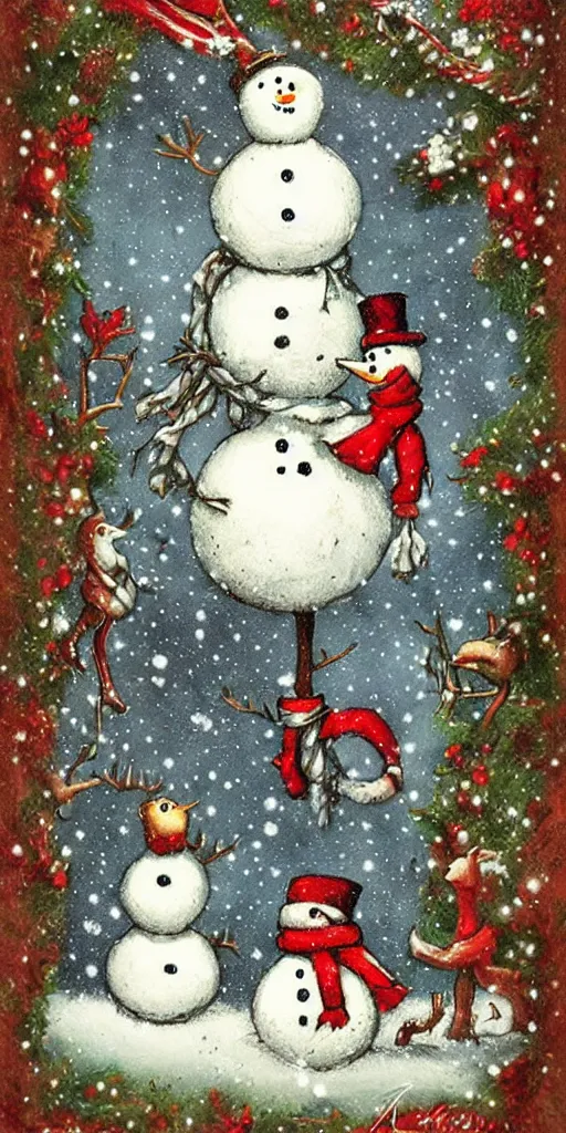 Image similar to a snowman christmas scene by alexander jansson