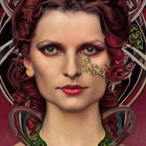 Prompt: an art nouveau, ( streamline moderne ), multi - ethnic and multi - racial portrait in the style of donato giancola and charles dulac and anna dittmann. very large, clear, expressive, and intelligent eyes. symmetrical, centered, ultrasharp focus, dramatic lighting, photorealistic digital matte painting, intricate ultra detailed background.