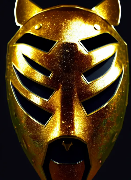 Prompt: prism samurai tiger mask, product photography, deep black background, fantasy, highly detailed, texture, shimmering, wlop, concept art, digital art, symmetrical features, 8k, golden-ratio, canvas, Wangechi Mutu, artstation, rule of thirds