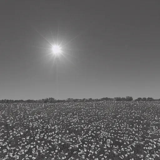 Prompt: a bright light covering the sky, dirt ground, dust, taken on a ww 2 camera, very high bloom ammount, realistic.