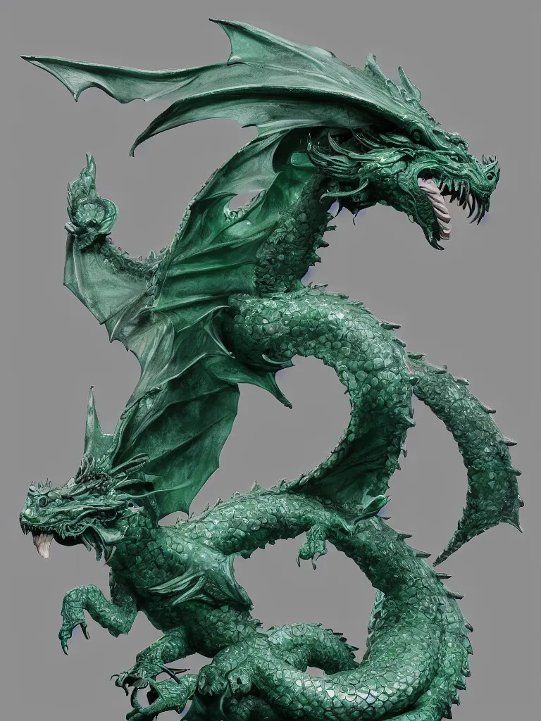 Prompt: A dragon statue made of jade, 4k, artstation