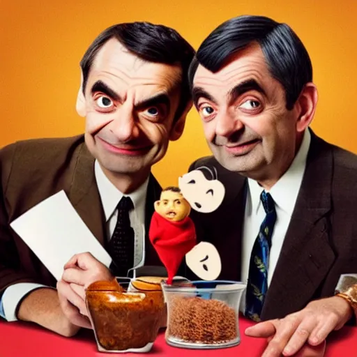 Prompt: it's mr. bean, mr. bean, mr. bean, live at applebee's