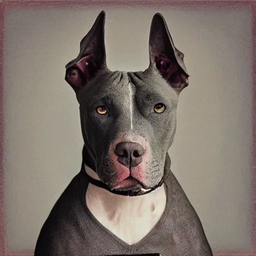 Prompt: “A renaissance portrait of a gray pit bull”