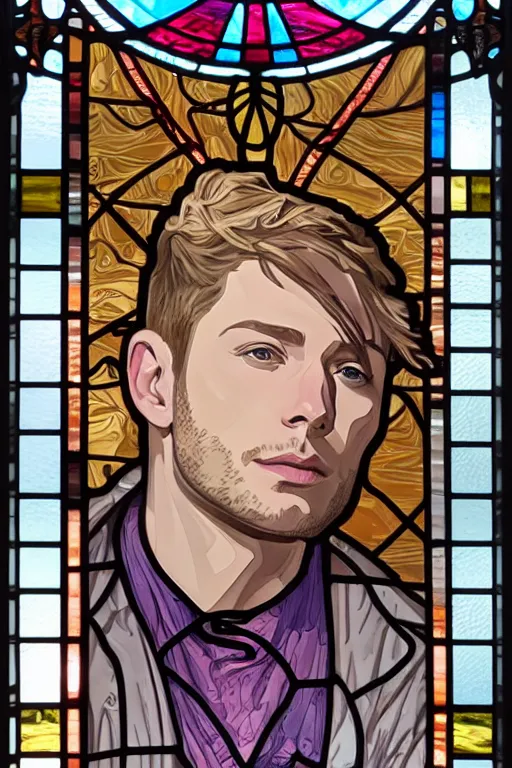 a detailed stained glass window of jensen ackles Stable Diffusion