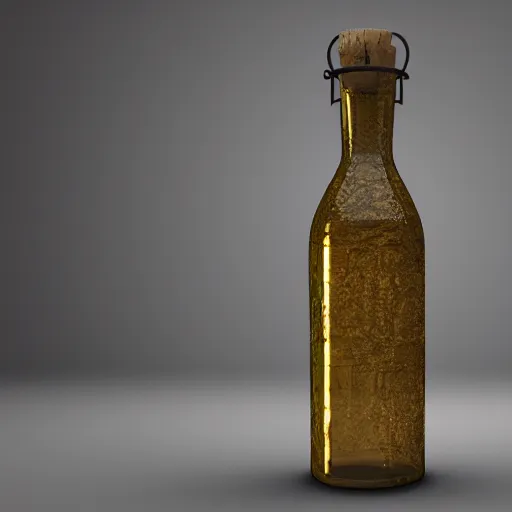 Image similar to transparent ancient wine bottle, raytracing, orthographic 3d rendering, octane render