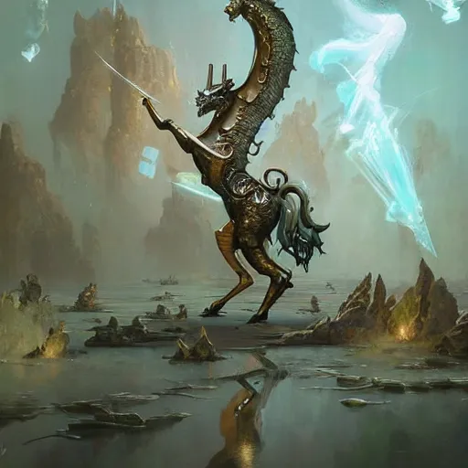 Prompt: god shatterng mirrors reflecting everything, unicorndragon insanely detailed and intricate by peter mohrbacher and craig mullins