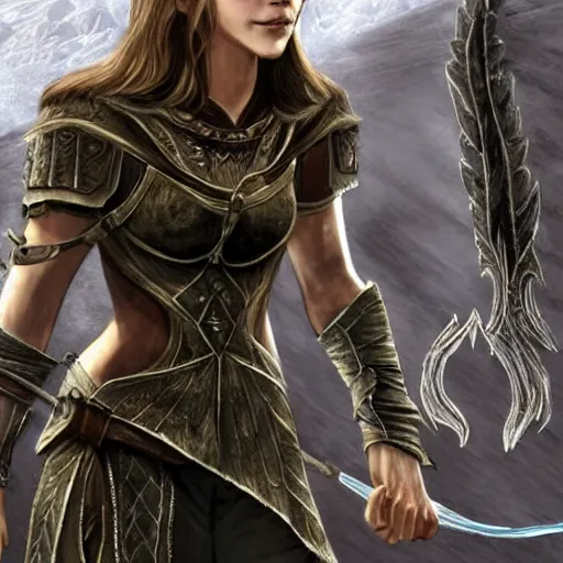 Image similar to A concept art of Emma Watson in The Elder Scrolls V: Skyrim (2009 video game)