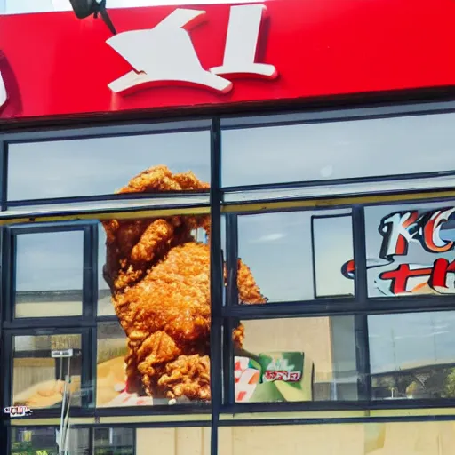 Image similar to A tiger eating fried chicken at KFC, 4k, detailed