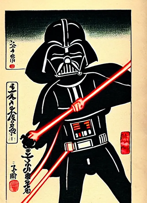 Image similar to darth vader as a yokai illustrated by kawanabe kyosai and toriyama sekien