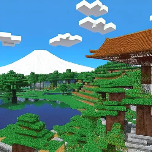 Prompt: mt fuji in japan recreated in minecraft, video game art, highly detailed, sharp focus