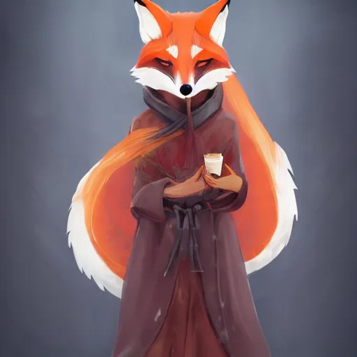 Prompt: Fox kitsune humanoid wearing a cloak is shopping for groceries, pixiv, artstation