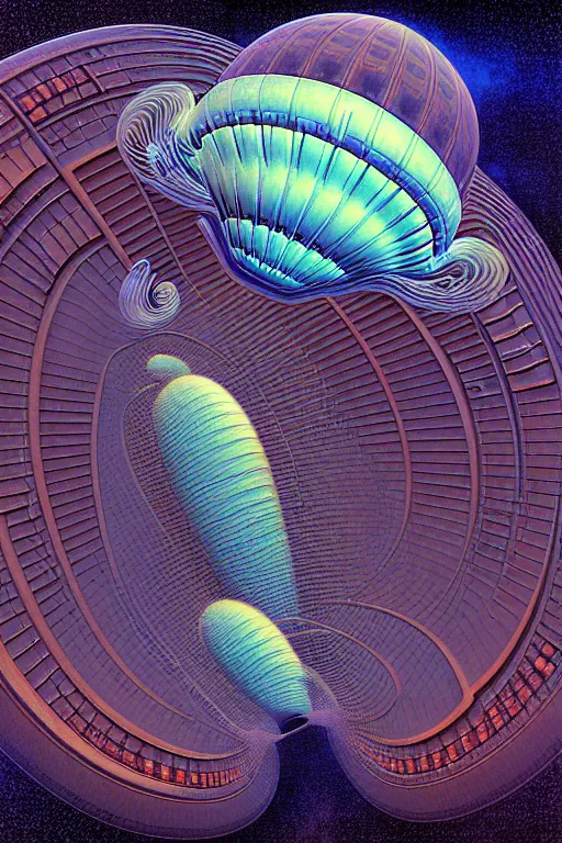 Image similar to design only! 2 0 5 0 s retro future art 1 9 7 0 s science fiction borders lines decorations space machine. muted colors. by jean - baptiste monge, ralph mcquarrie. mandelbulb 3 d, fractal flame, jelly fish, coral