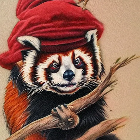 Prompt: “neotraditional tattoo of a red panda in a fullcap hat, digital art, tattoo art, highly detailed, hiperrealistic, photorealistic, 4k UHD, Zoltán Szente”