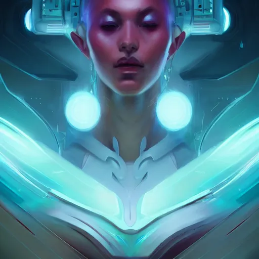 Prompt: portrait of a beautiful ethereal cybernetic emanation, cyberpunk concept art by pete mohrbacher and wlop and artgerm , digital art, highly detailed, intricate, sci-fi, sharp focus, Trending on Artstation HQ, deviantart, volumetric lighting, unreal engine 5, 4K UHD image