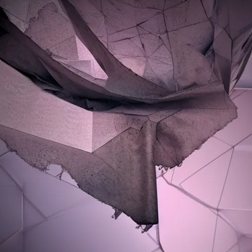 Prompt: hard surface 3d model of a scifi geometric angular structure, hidden behind torn cloth swirling violently, abstract cloth simulation, tattered fabric, rags, ragged, ephemeral, gradients, hyperdetailed, hyper realistic, Cozy, soft light, caustic, atmospheric fog, Octane Render, cinematic