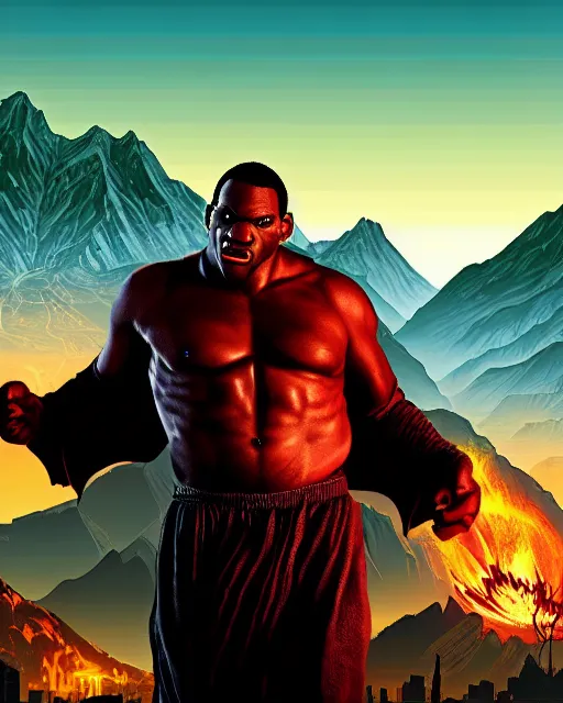 Image similar to Balrog from Lord of the rings in GTA V loading screen, GTA V Cover art by Stephen Bliss, boxart, loading screen,