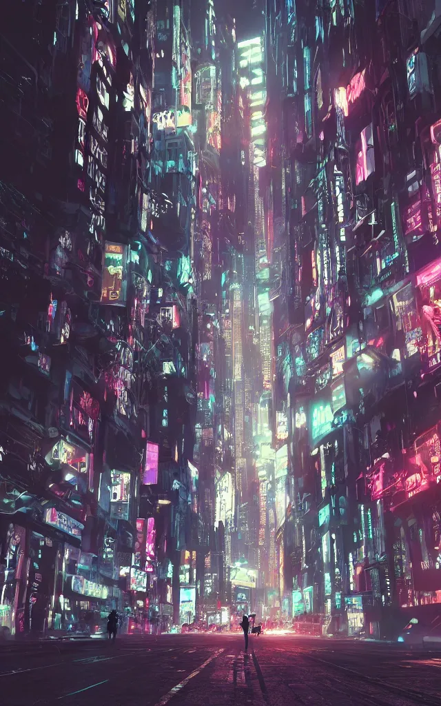 Image similar to concept art of a magnificent dark neon futuristic cyberpunk city bustling street at night cyberart by liam wong in the film akira rendered in octane, 3 d render, trending on cgsociety, blender 3 d