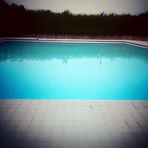 Prompt: Beautiful 2000s phone-camera , soft liminal Photograph inside an infinite infinite foggy empty pool