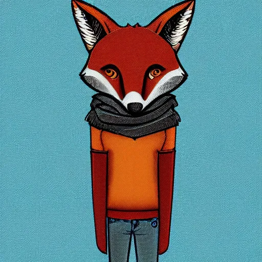 Image similar to A fox wearing a t-shirt and jeans, digital art