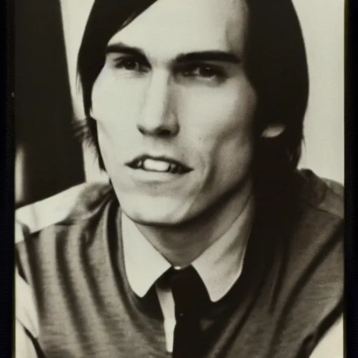 Image similar to A photograph portrait of Jerma985 with short-medium length hair a combover wearing early 1970s menswear in the early 1970s, taken in the early 1970s, grainy, taken on a 1970s Polaroid Camera, realistic, hyperrealistic, very realistic, highly detailed, very detailed, extremely detailed, detailed, digital art, trending on artstation, colorized photo