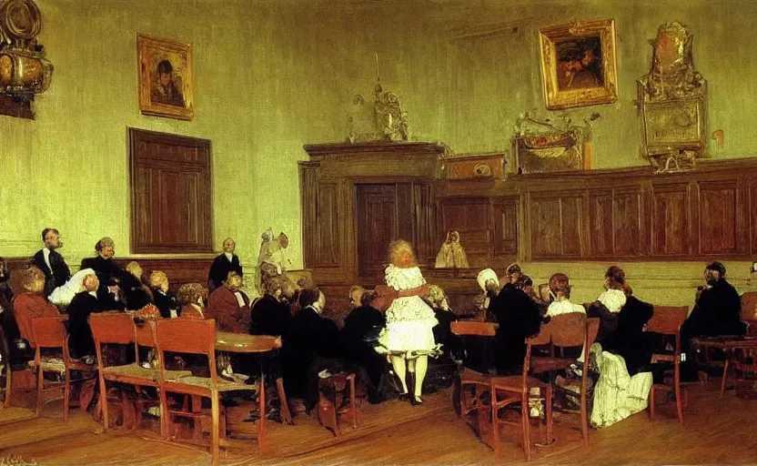 Image similar to high quality high detail painting by ilya repin, court room, hd