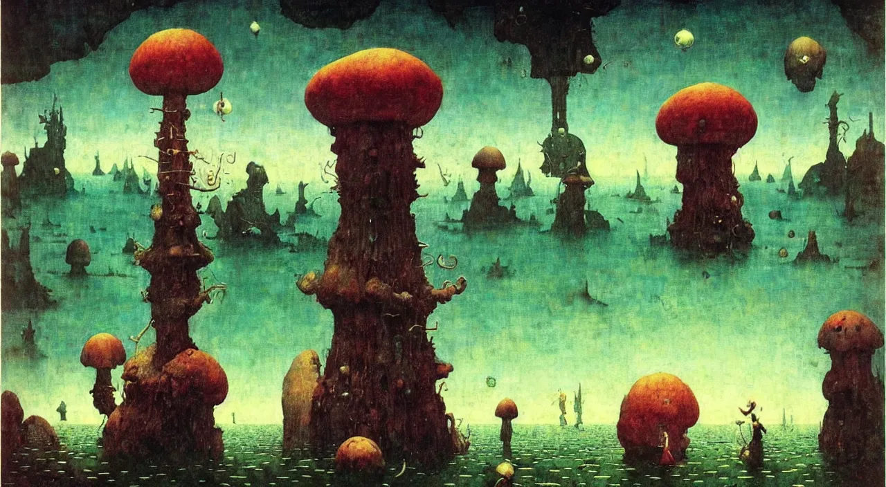 Prompt: single flooded simple!! ( lovecraftian ) toadstool tower anatomy, very coherent and colorful high contrast masterpiece by norman rockwell franz sedlacek hieronymus bosch dean ellis simon stalenhag rene magritte gediminas pranckevicius, dark shadows, sunny day, hard lighting