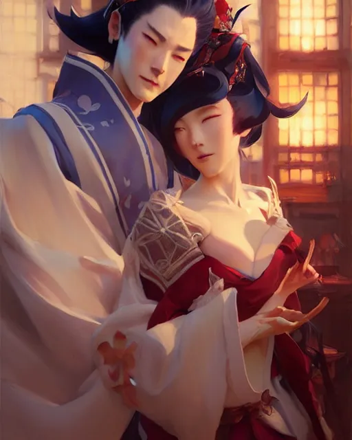 Prompt: onmyoji, fine details. night setting. realistic shaded lighting poster by craig mullism, artgerm, jeremy lipkin and michael garmash, unreal engine, radiant light, detailed and intricate environment, digital art,