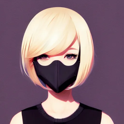 Prompt: urban girl fanart with black facemask, blond bob haircut, muted colors, matte print, pastel colors, ornate, digital art, cute smile, digital painting, fan art, elegant, pixiv, by Ilya Kuvshinov, by Studio Ghibli