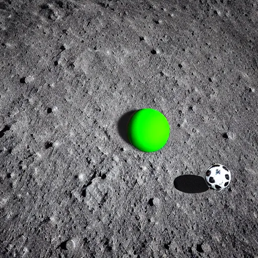 Image similar to a photography of a green football pitch on the moon, extreme long shot, realistic