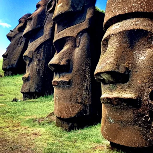 Prompt: a moai smoking a cigarette, gopro photo, cigarette, realistic, easter island - n 8