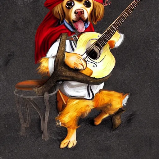 Prompt: dog as a pirate playing on guitar, digital art, artstation, high detalied,