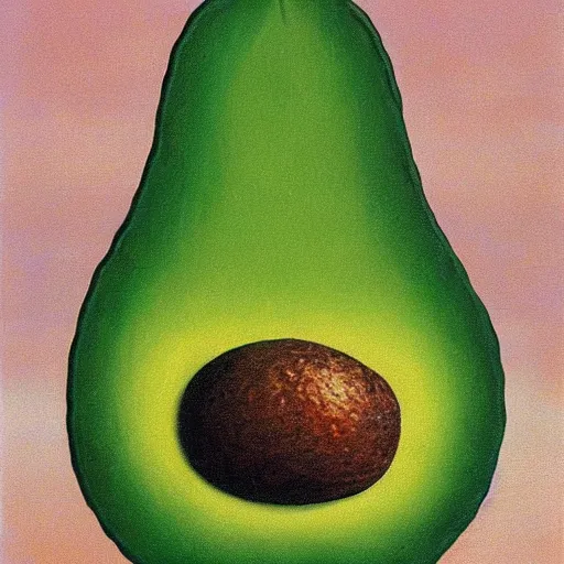 Prompt: surrealistic avocado on toast by magritte, oil on canvas