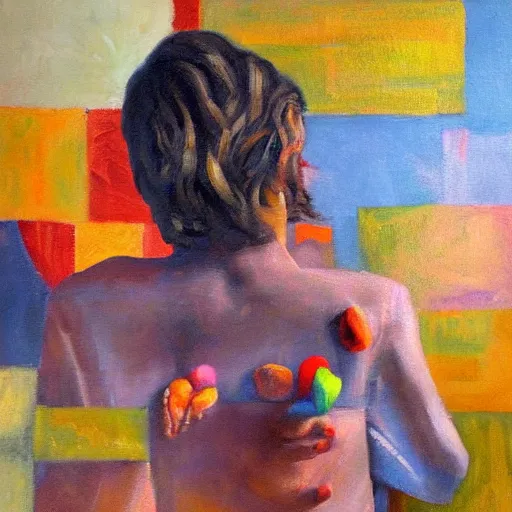 Prompt: Wonder and amazement, an expressive oil painting by Wes Wilson