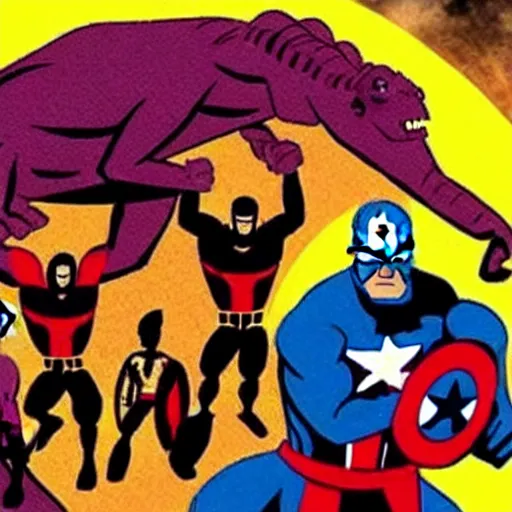 Prompt: a prehistoric cave painting of the avengers battling thanos