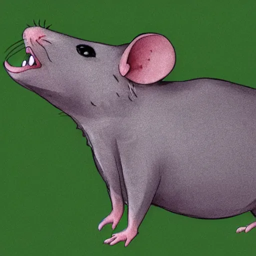 Image similar to a rat in profile with a big tail and big front teeth, concept art
