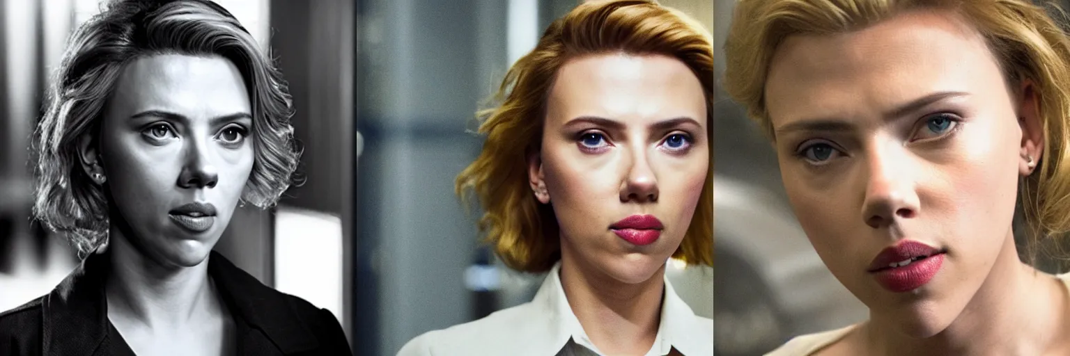 Prompt: close-up of Scarlett Johansson as a detective in a movie directed by Christopher Nolan, movie still frame, promotional image, imax 70 mm footage