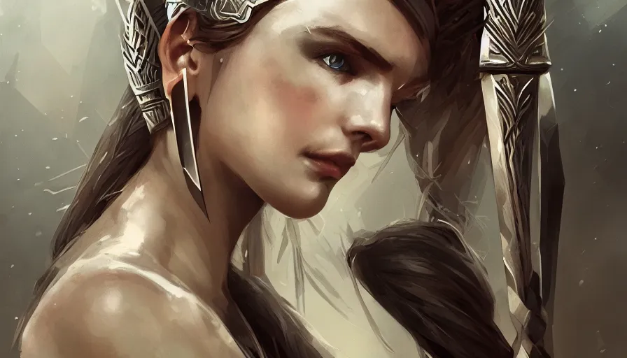 Image similar to photo of a Norse warrior queen, elegant, highly detailed, smooth, sharp focus, illustration, beautiful, geometric, trending on artstation, cinematic, artwork by WLOP