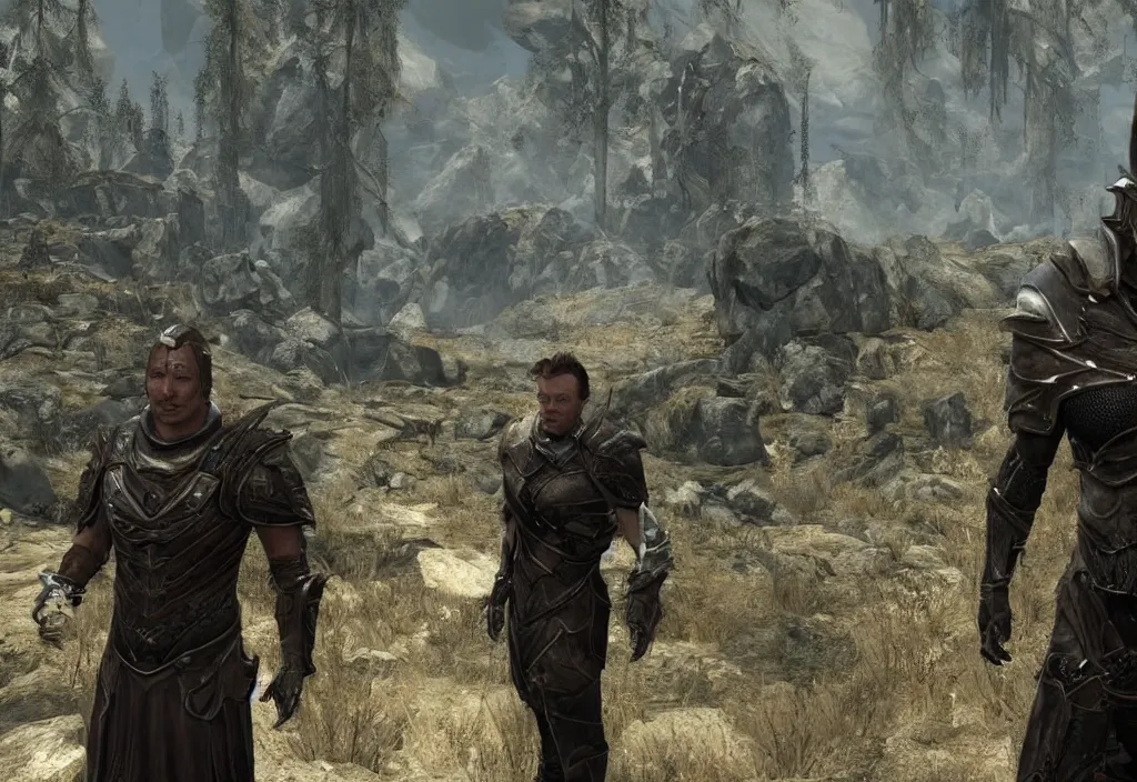 Prompt: elon musk as a skyrim character, elon musk in skyrim, at a skyrim village cinematic, detailed