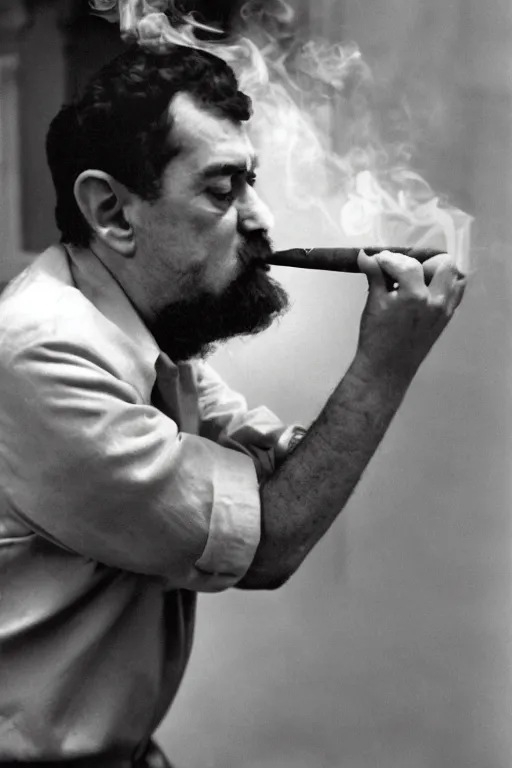 Image similar to a recent photograph of god smoking a cuban cigar by stanley kubrick