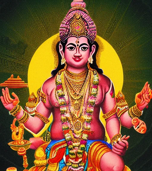 Image similar to mystical hindu god of wealth and money, film photo, grainy, high detail, high resolution