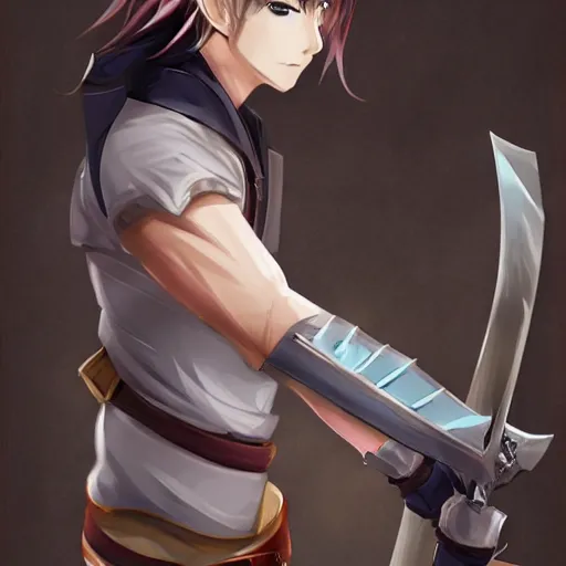 Image similar to anime swordsman, male, fantasy, battlefield,