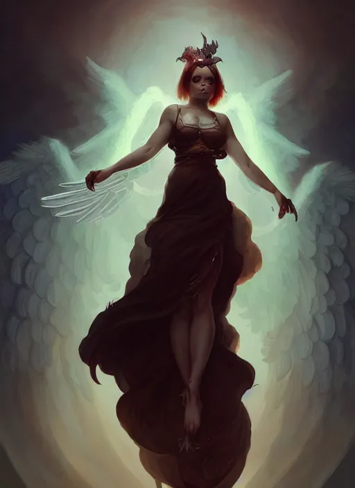 Prompt: christina ricci as an angel, backround dark, highly detailed, digital illustration, trending in artstation, modern painting, smooth, sharp focus, intricate, by peter mohrbacher