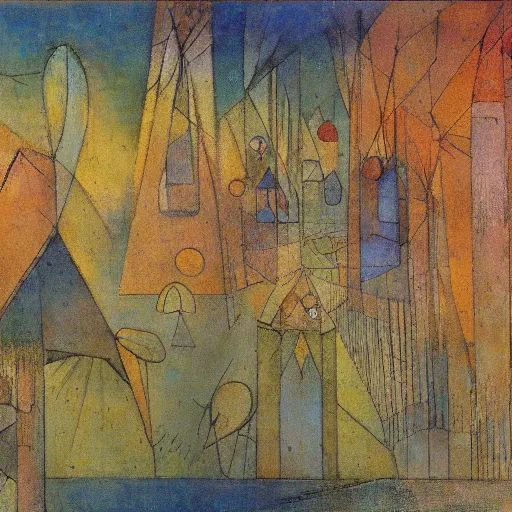 Image similar to Temple of the birds. Mikalojus Ciurlionis. Paul Klee.