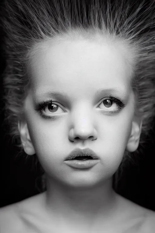 Image similar to studio portrait of girl that looks excactly like lisa simpson, lookalike, spitting image, as if lisa simpson came to life, soft light, black background, fine details, close - up, award winning photo by morten krogvold