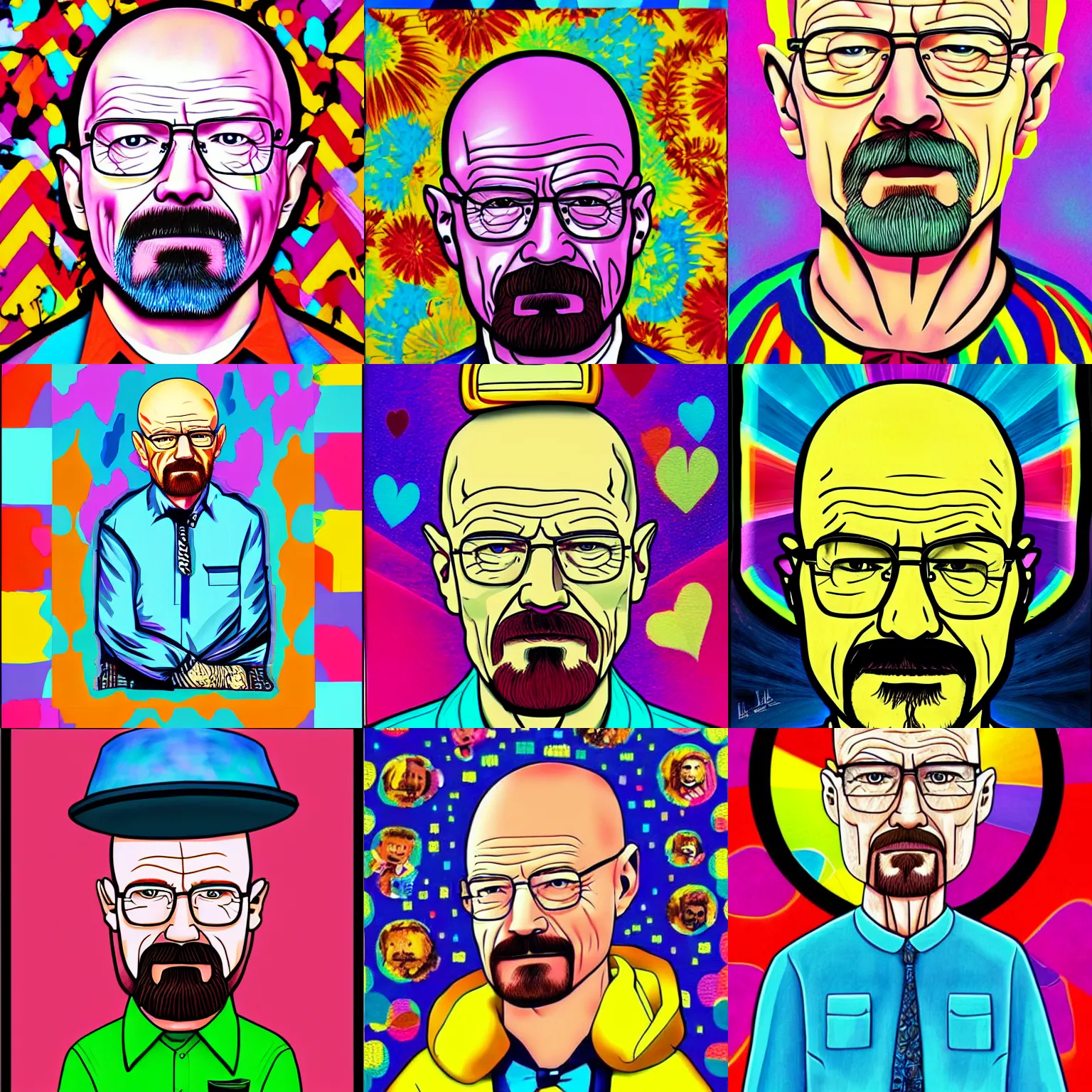 Prompt: Walter White artwork by Lisa Frank