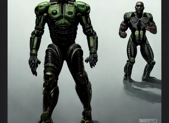 Image similar to tommy lister jr. as victor stone, full body concept, cyborg, borg, strogg, face of a man, terminator, flesh, quake strogg, doom demon, wolfenstein, monstrous, powerful, symmetry, symmetrical, concept art by ruan jia and greg rutkowski