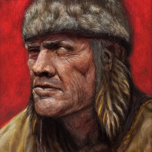 Image similar to neolithic hunter, portrait, hd