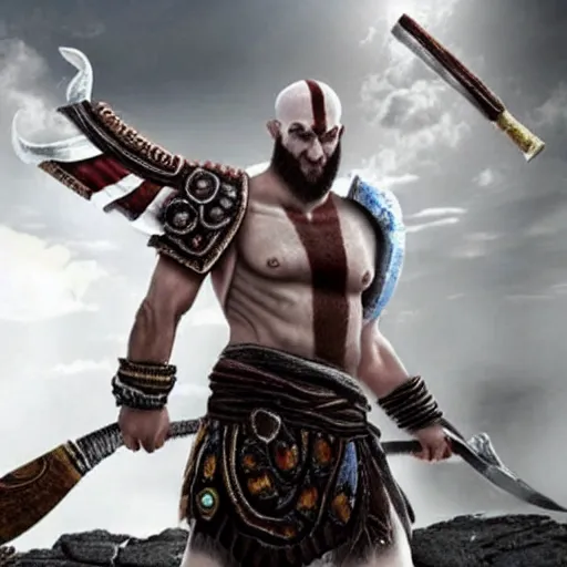 Prompt: benjamin netanyahu as kratos from god of war, looks like benjamin netanyahu