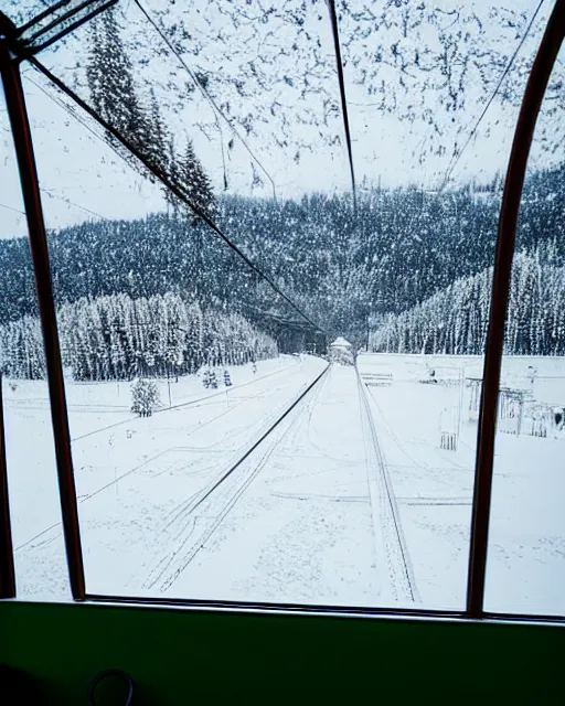 Prompt: tatra t 3 tram czech republic, interior view, window patterns, winter