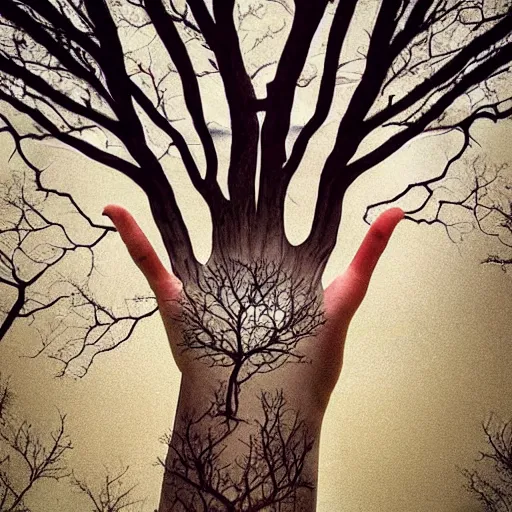 Prompt: a tree made of hands